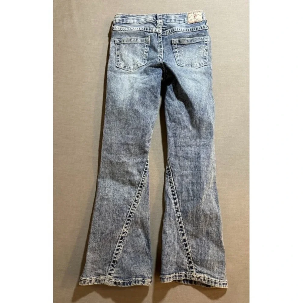 True Religion Joey Jeans‎ Girls 7 Blue Bedazzled Denim Bootcut Pocketed 22X22.